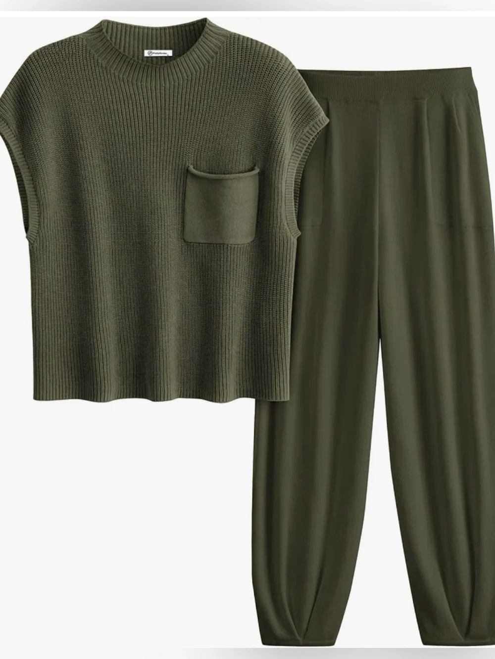 Pretty garden  Olive Knit Sleeveless Top & Jogger Set